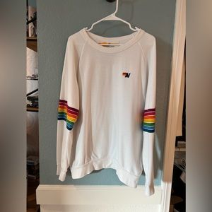 Aviator nation XL crew neck sweatshirt White with rainbow stripes